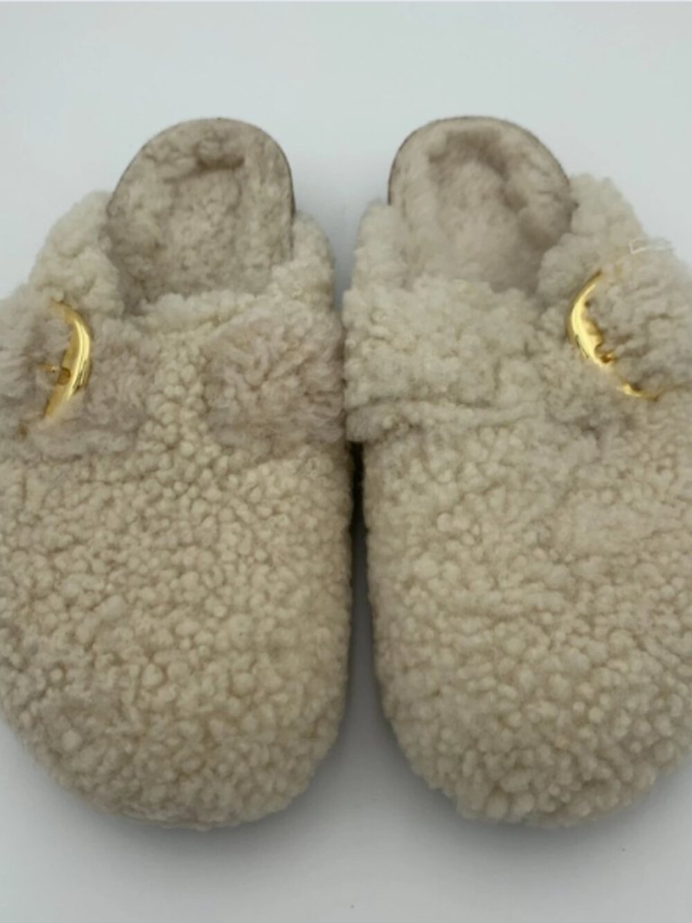 Birkenstock Boston Big Buckle Shearling Teddy Eggshell Narrow Width Sandals